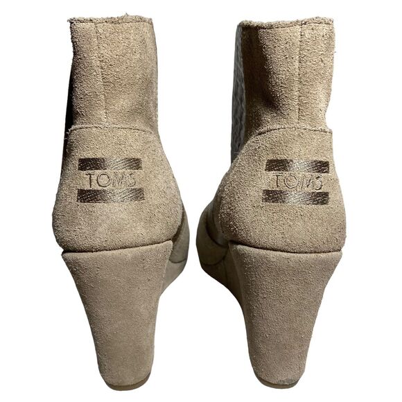 Toms Desert Taupe Beige Suede Croco Embossed Wedge Ankle Boots Women's 6 Zip Up - Picture 4 of 13